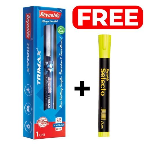 Reynolds Trimax Gel Pen Blue FREE Highlighter worth Rs 25